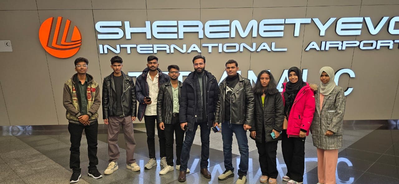 Students arriving at Sheremetyevo International Airport